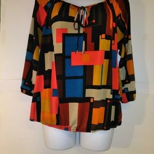 AGB Women's Multicolor Lace Up Blouse Size: Medium